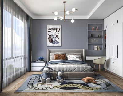 现代男孩儿童房3D模型下载